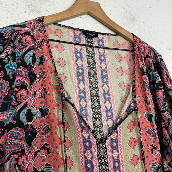 Tolani Deep V-Neck Silk Peasant Floral Print Tunic Top Oversize Silk Blouse 1X - Picture 7 of 10